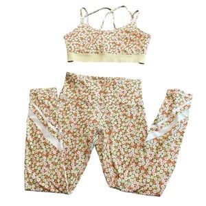 Tory Burch Sport Floral Leggings And Sports Bra Athletic Activewear Set Size XS